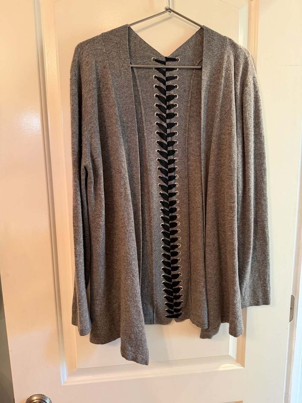 Sandro Paris Gray Lace-Up Back Cardigan Sweater